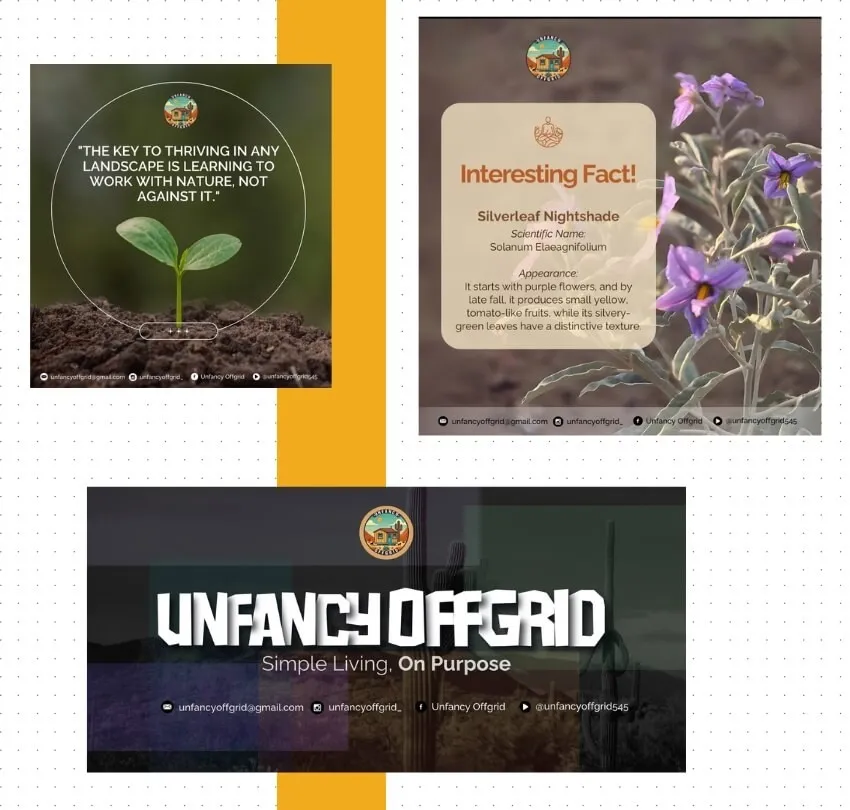 Social media posts Pillars made for Unfancy Offgrid