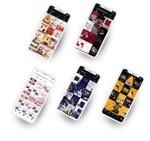 Social media posts made for Pillars clients, shown on phones